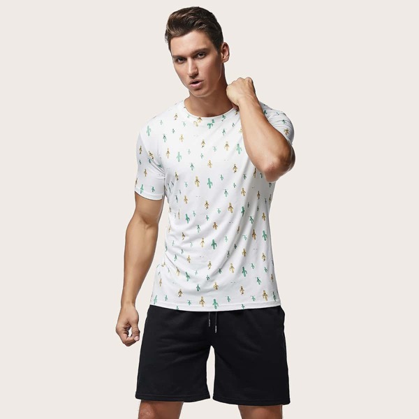 

Men Allover Plants Print Tee, White