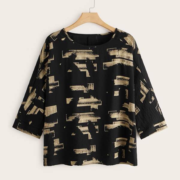 

Plus Graphic Print Blouse, Black