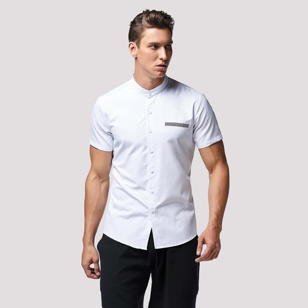 

Men Mock Neck Button Through Shirt, White