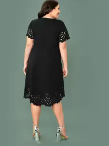Chikora Vestido asimétrico cortado láser ribete en abanico - grande - Negro - Ver 2