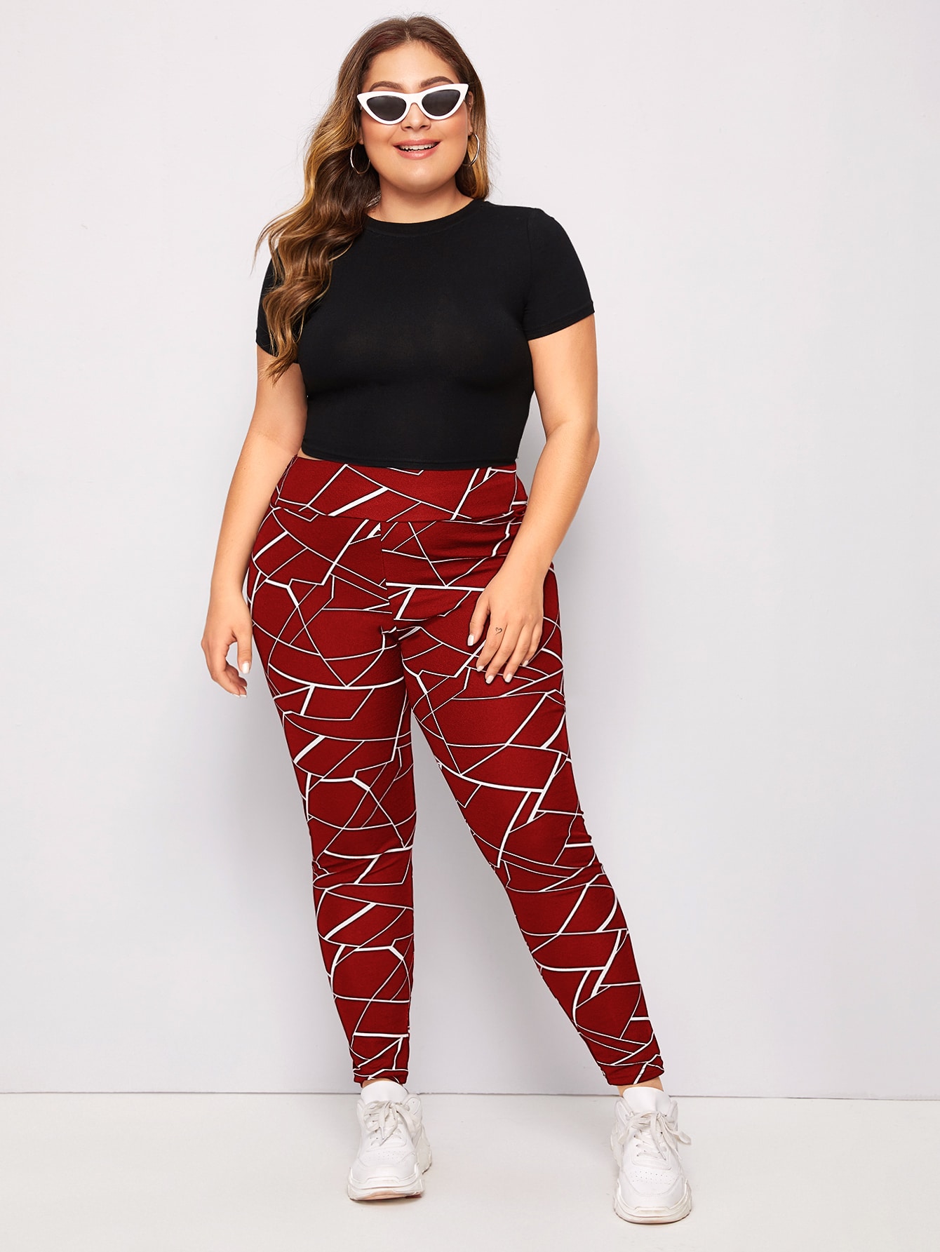 plus wide waistband geo print leggings | shein usa
