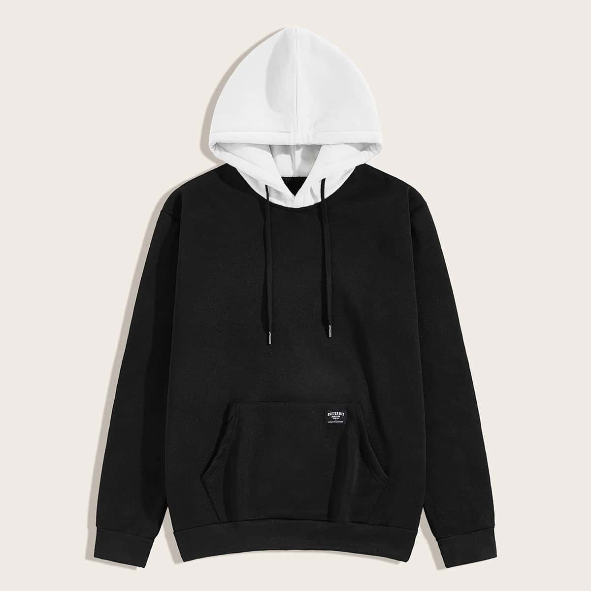

Guys Letter Patched Drawstring Hoodie, Black