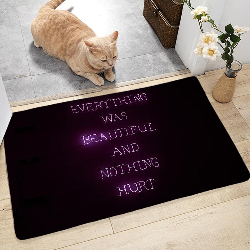 

Slogan Graphic Floor Mat, Black
