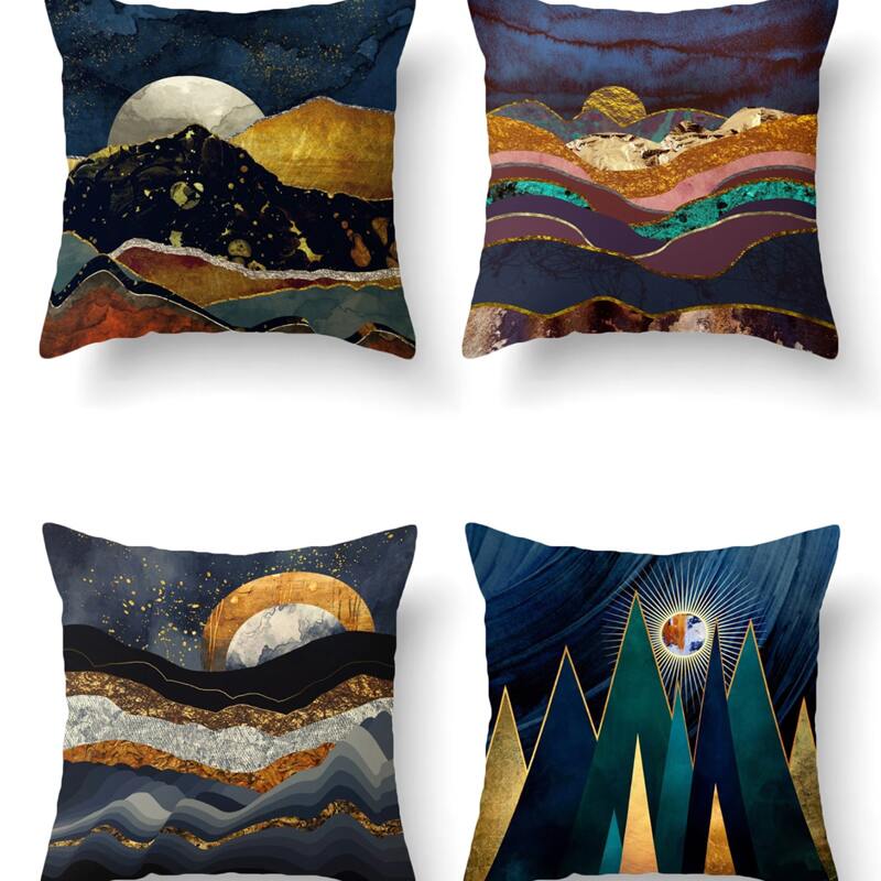 

1pc Mountain Print Cushion Cover Without Filler, Multicolor