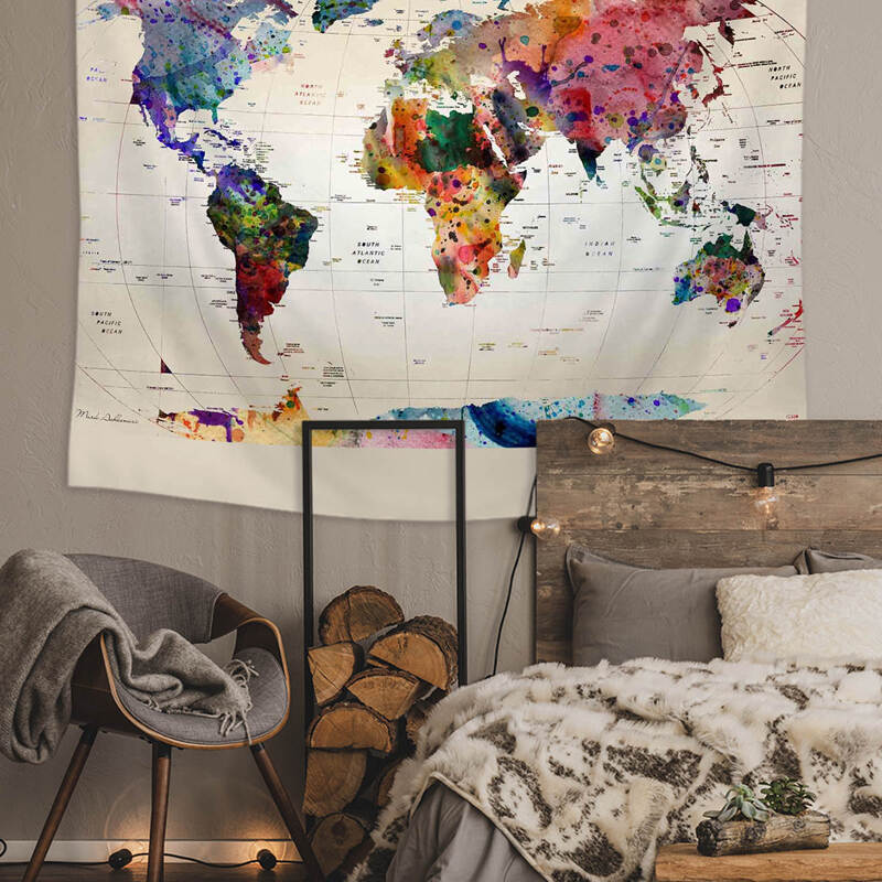 

World Map Print Tapestry, Multicolor
