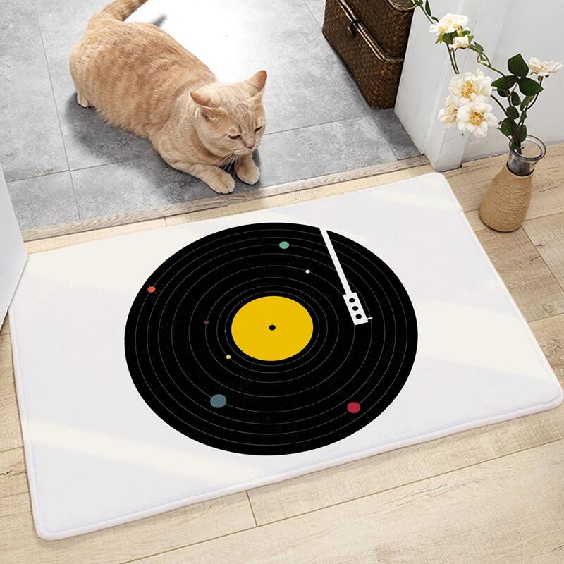 

Record Print Door Mat, Black and white