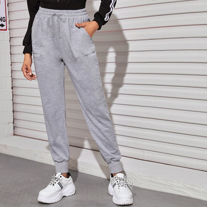 

Slant Pocket Elastic Waist Sweatpants, Grey