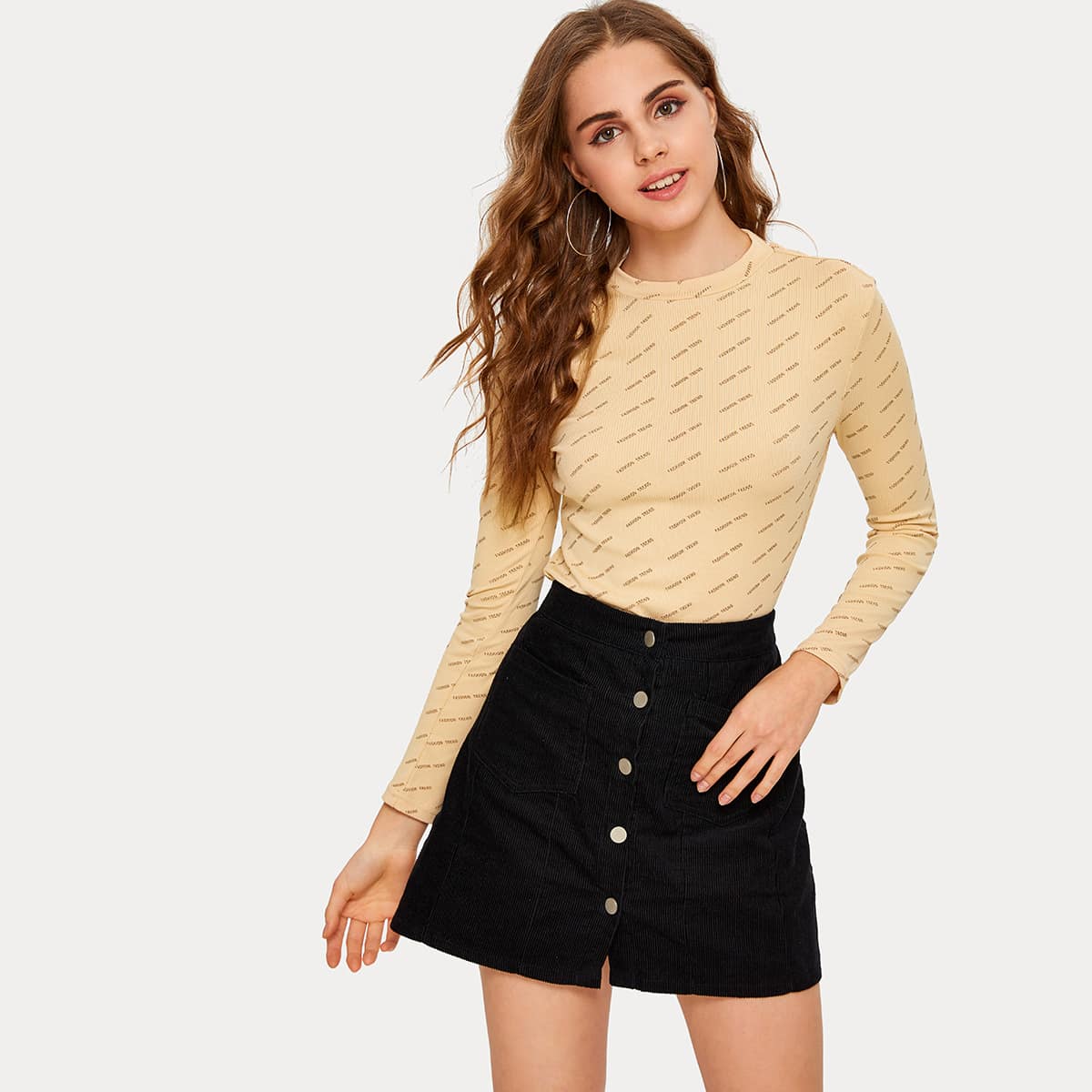 

Slogan Graphic Rib-knit Tee, Beige