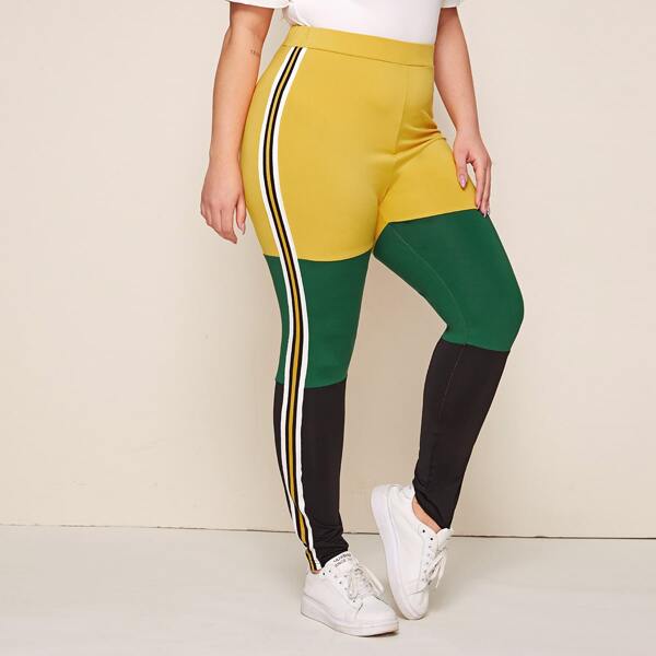 

Plus Colorblock Striped Side Leggings, Multicolor