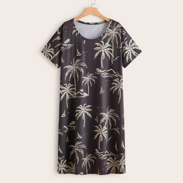 

Plus Tropical Print Longline Tee, Black