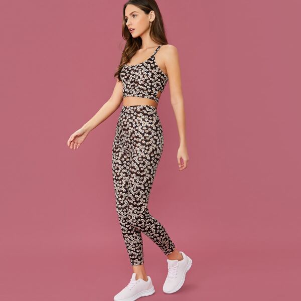

Floral Print Cami Top & Leggings Set, Multicolor