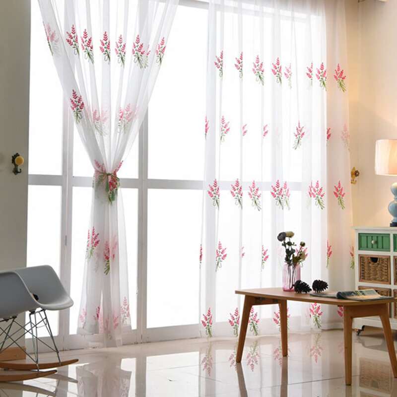 

1pc Lavender Embroidered Mesh Curtain, White