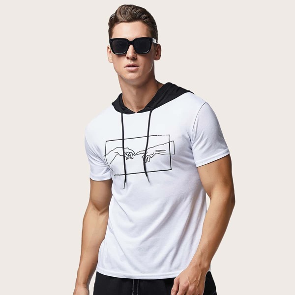 

Мужские шорты и топ с капюшоном, принтом на кулиске, Чёрнобелые