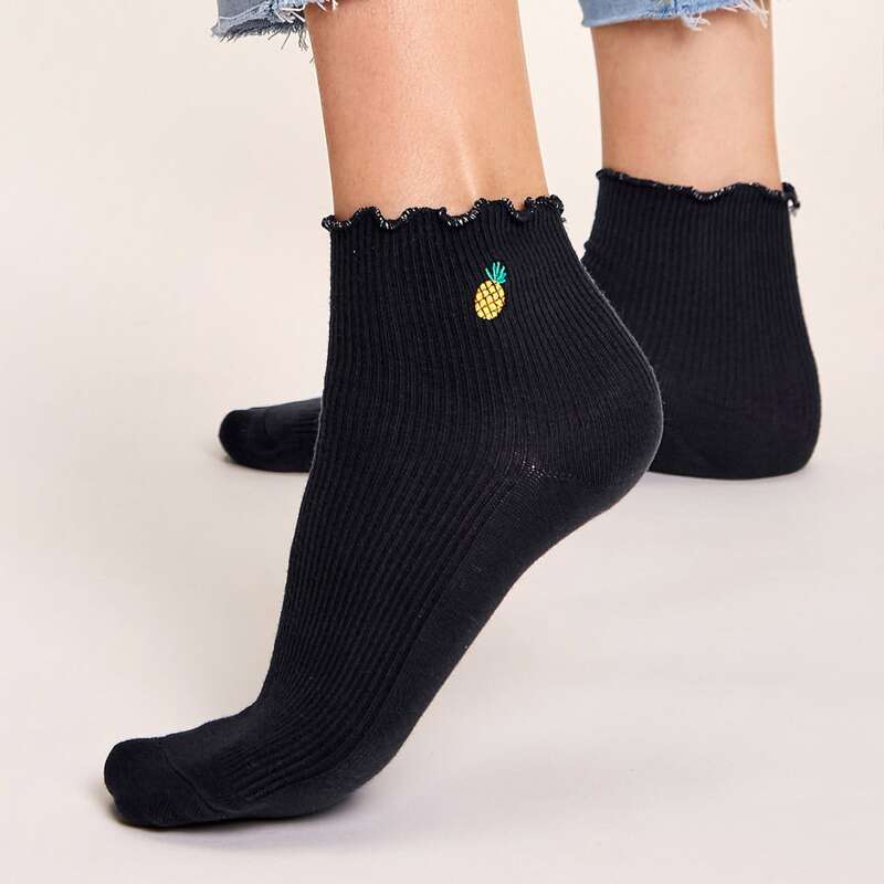 

1pair Fruit Pattern Socks, Black