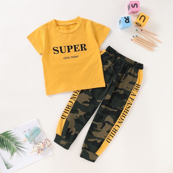 

Toddler Girls Letter Graphic Tee & Camo Joggers, Multicolor