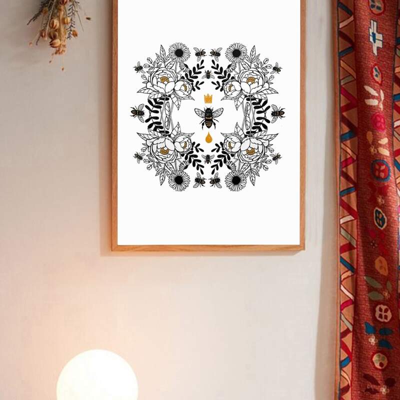 

Flower & Bee Wall Art Print Without Frame