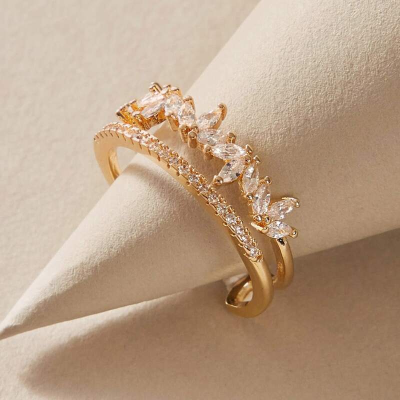 

1pc Rhinestone Decor Cuff Ring, Gold