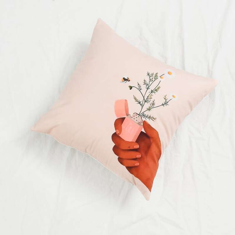 

Hand With Floral Lighter Print Cushion Cover Without Filler, Multicolor