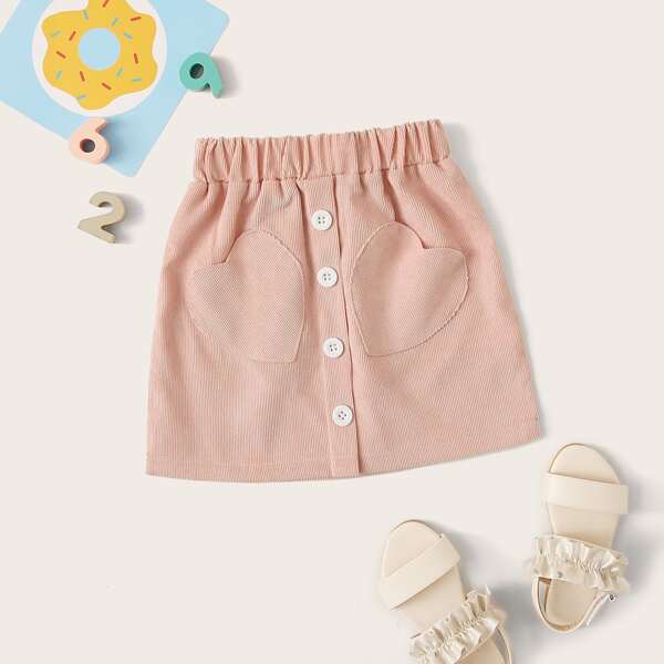 

Toddler Girls Heart Patched Corduroy Skirt, Pink