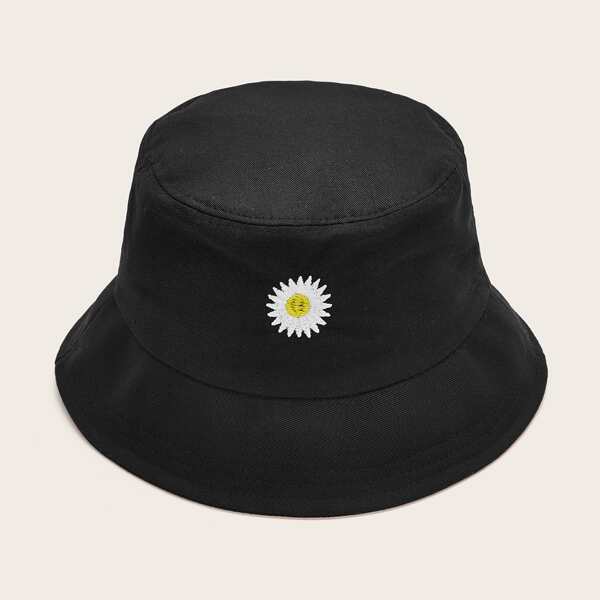 

Daisy Embroidery Bucket Hat, Black