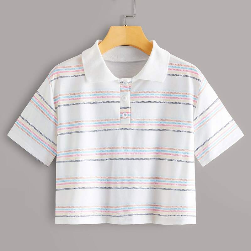 

Striped Crop Polo Tee, Multicolor