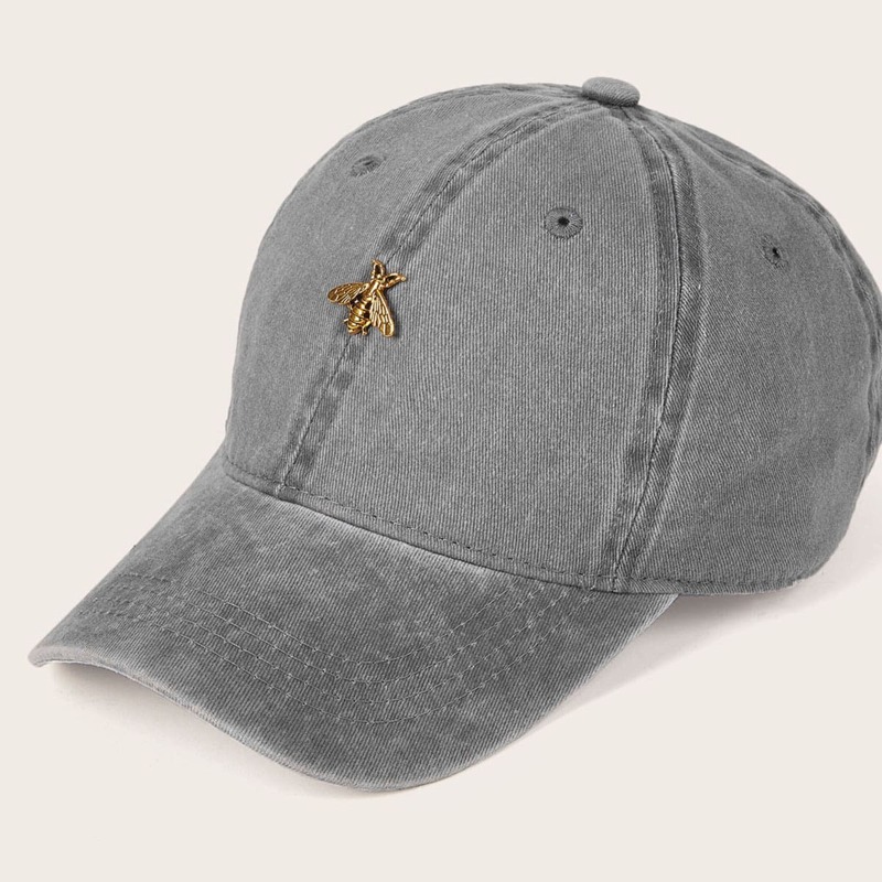 

Metal Bee Decor Baseball Cap, Grey