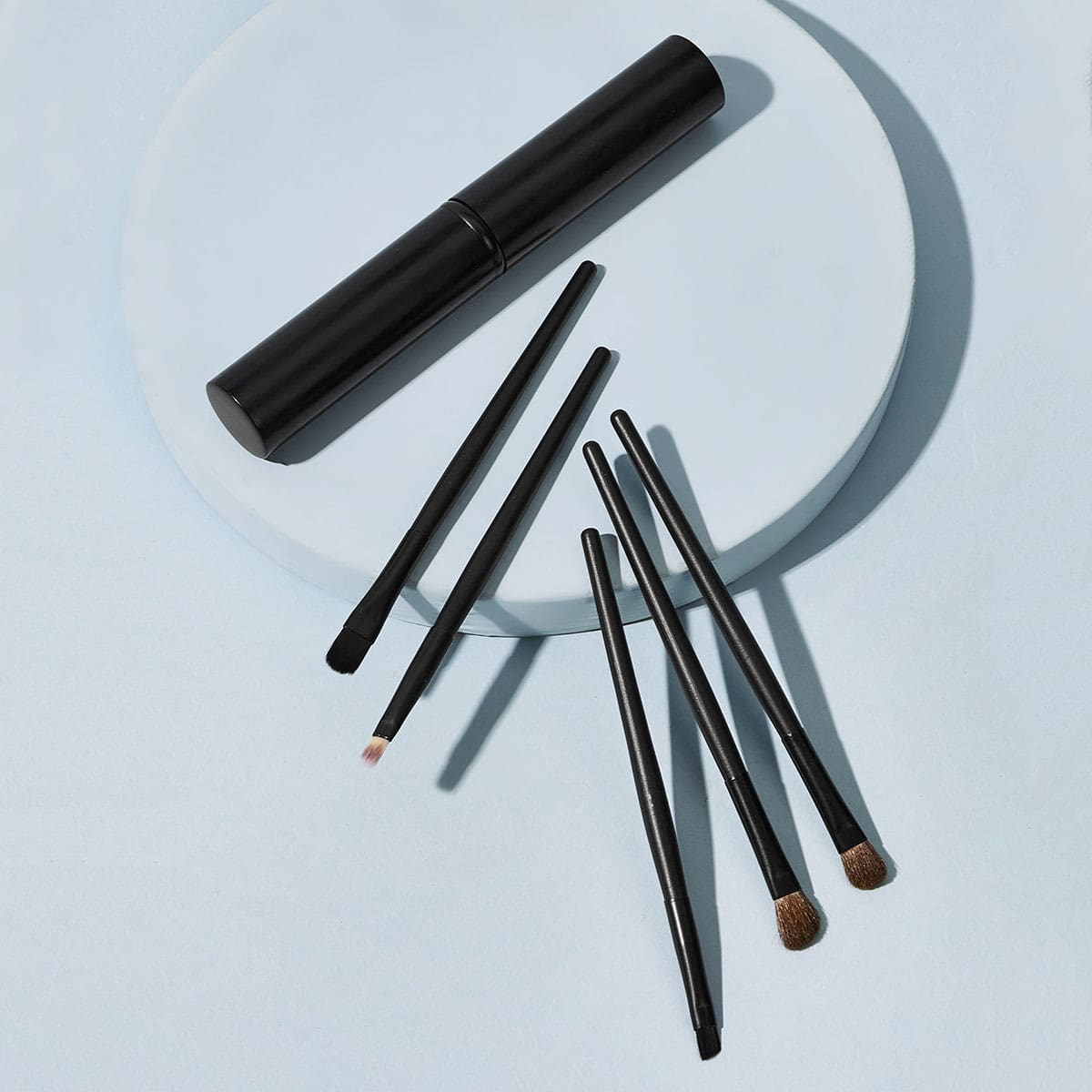 

5pcs Portable Eye Makeup Brush Set With Bucket, Black