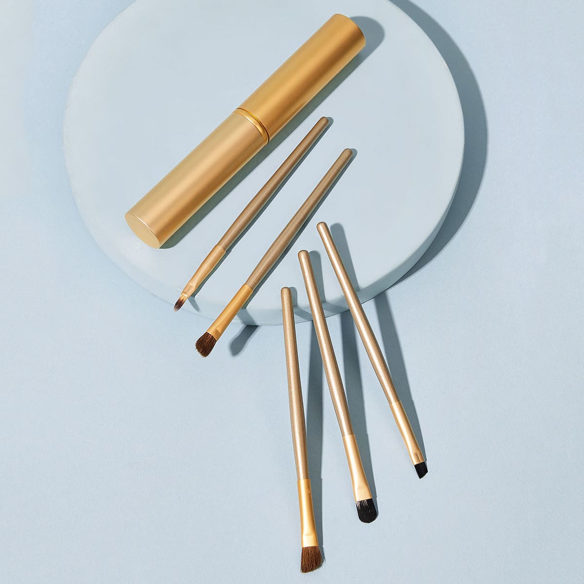 

5pcs Portable Eye Makeup Brush Set With Bucket, Gold