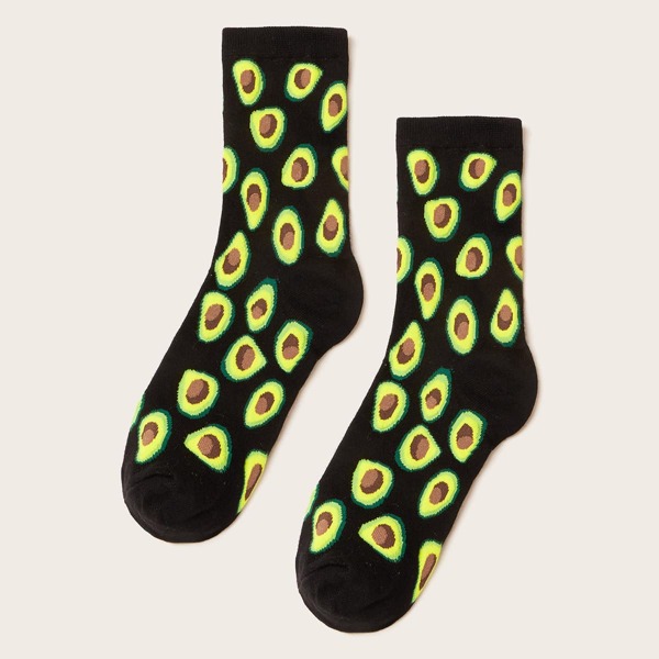 

1pair Avocado Pattern Socks, Multicolor