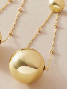 1對金屬質感球球鏈條耳墜 - 金黃色 - 查看 4