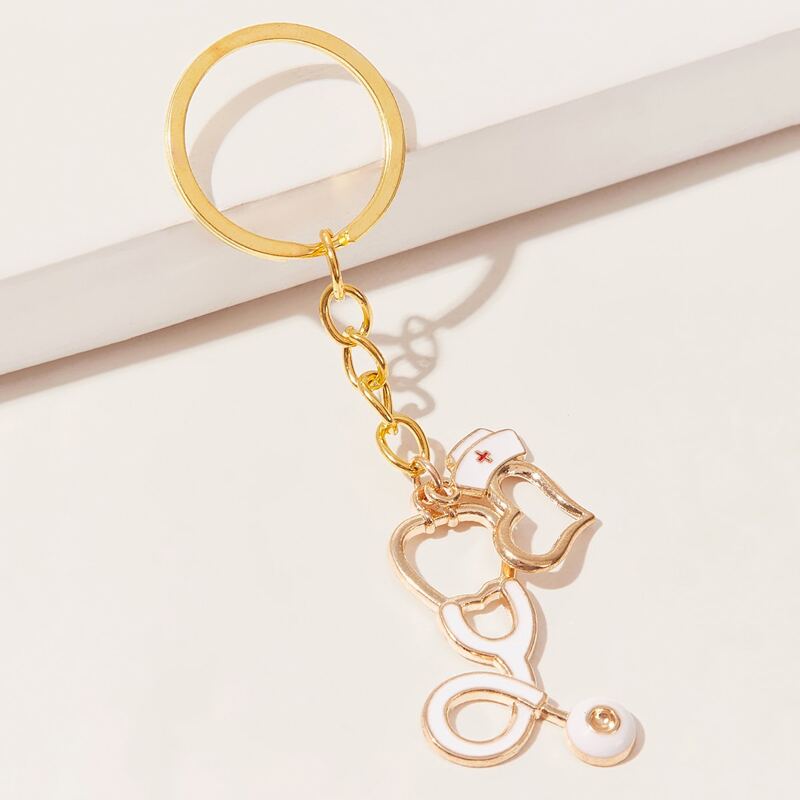 

Stethoscope Charm Keychain, Gold
