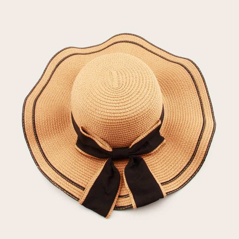 

Bow Decor Straw Hat, Beige