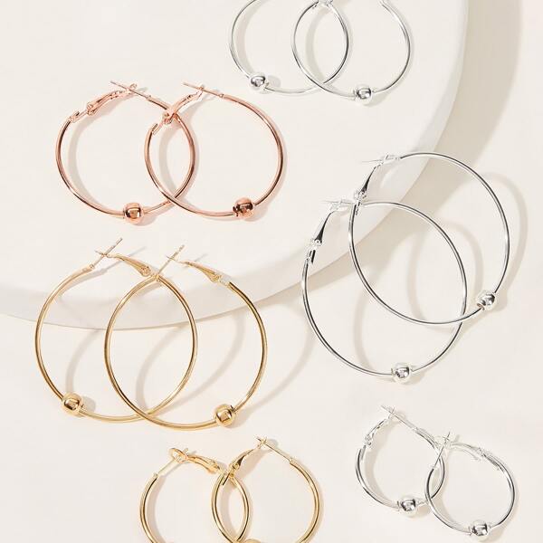 

6pairs Simple Metallic Hoop Earrings, Multicolor