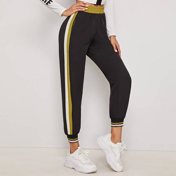 

Side Striped Elastic Waist Sweatpants, Black