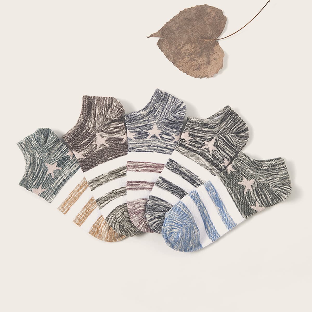

5pairs Guys Striped & Star Pattern Ankle Socks, Multicolor