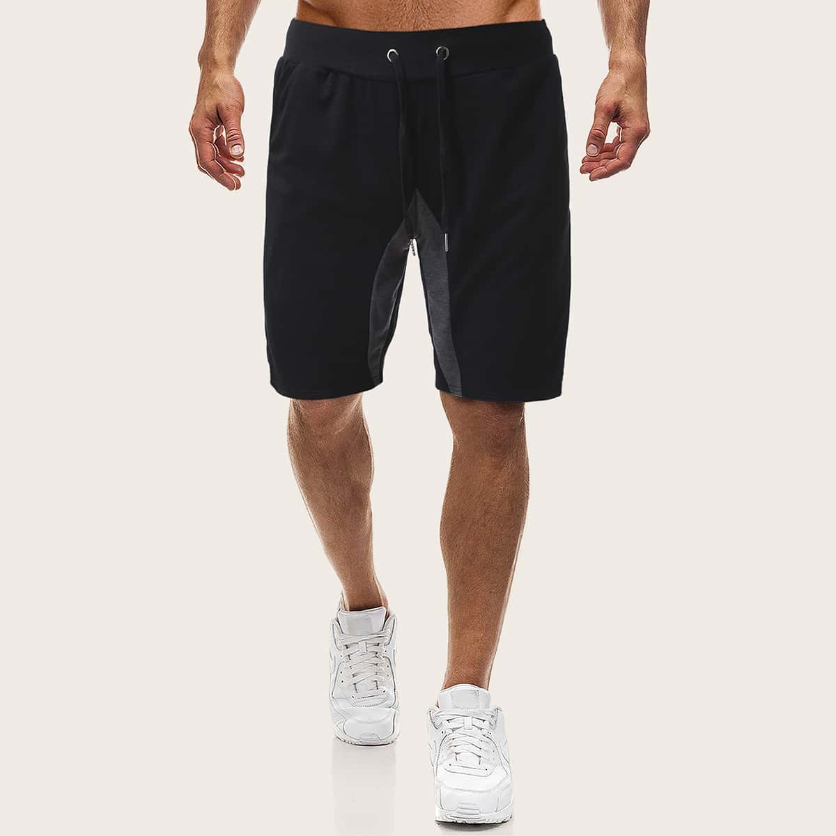 

Guys Contrast Panel Drawstring Waist Track Shorts, Black