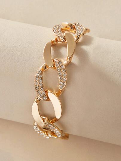 1pc Rhinestone Embellished Thick Chain Bracelet