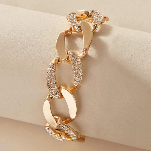 

1pc Rhinestone Decor Chain Bracelet, Gold