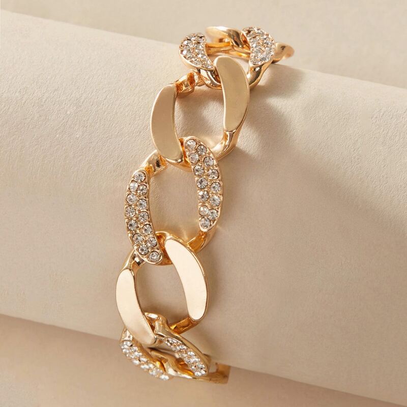

1pc Rhinestone Decor Chain Bracelet, Gold