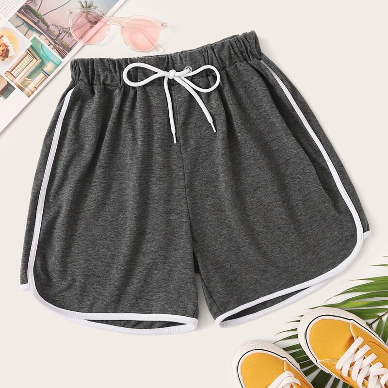 

Heathered Knit Striped Drawstring Shorts, Dark grey