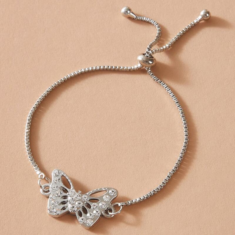 

1pc Butterfly Decor Elastic Bracelet, Silver