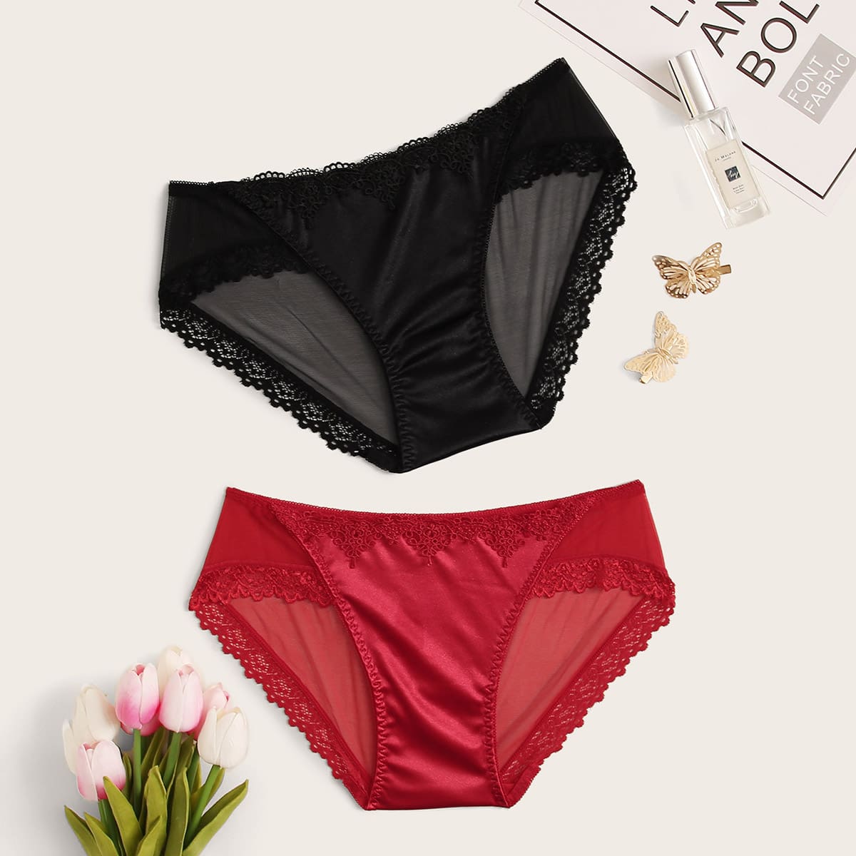 

2pack Lace Trim Panty Set, Multicolor
