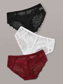 3pack Floral Lace Mesh Panty Set - Multicolor - View 2