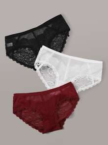 3pack Floral Lace Mesh Panty Set - Multicolor - View 4