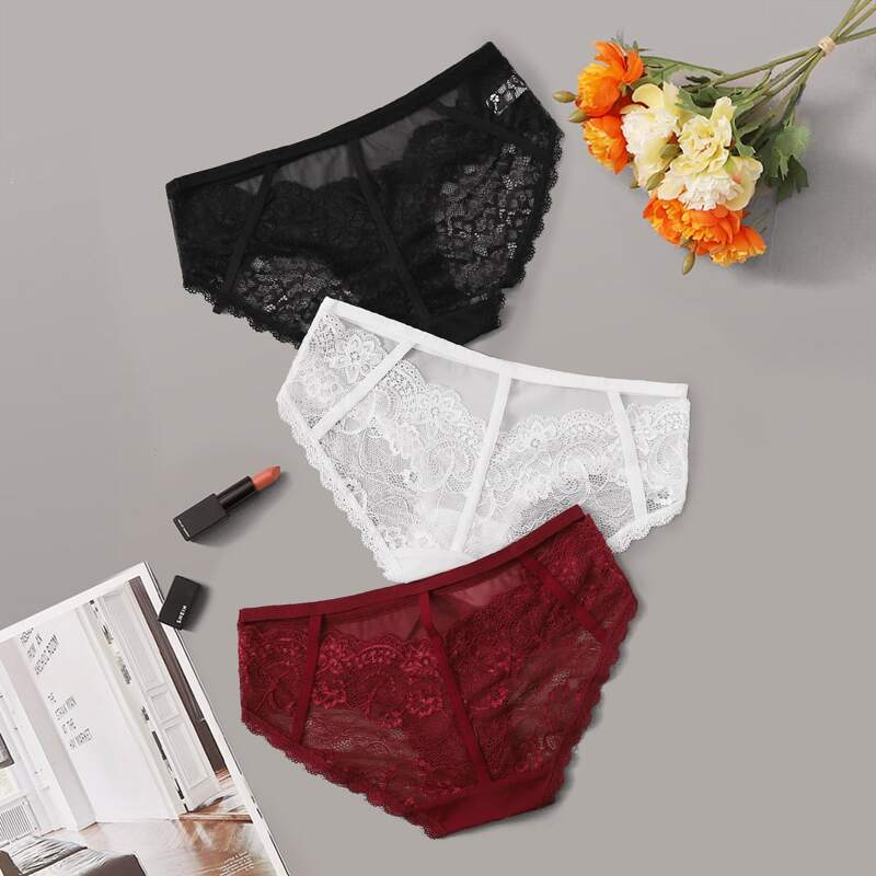 

3pack Floral Lace Mesh Panty Set, Multicolor