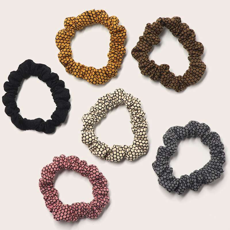 

6pcs Crumpled Geometric Pattern Scrunchie, Multicolor