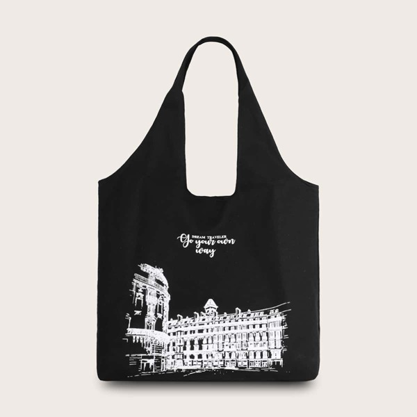 

Building Graphic Tote Bag, Black