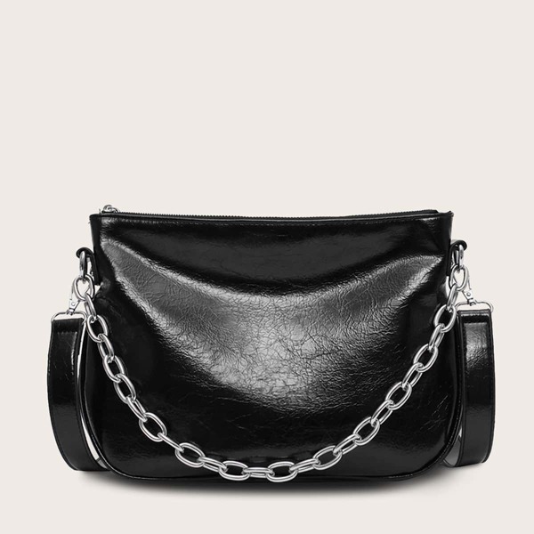 

Chain Handle Minimalist Tote Bag, Black