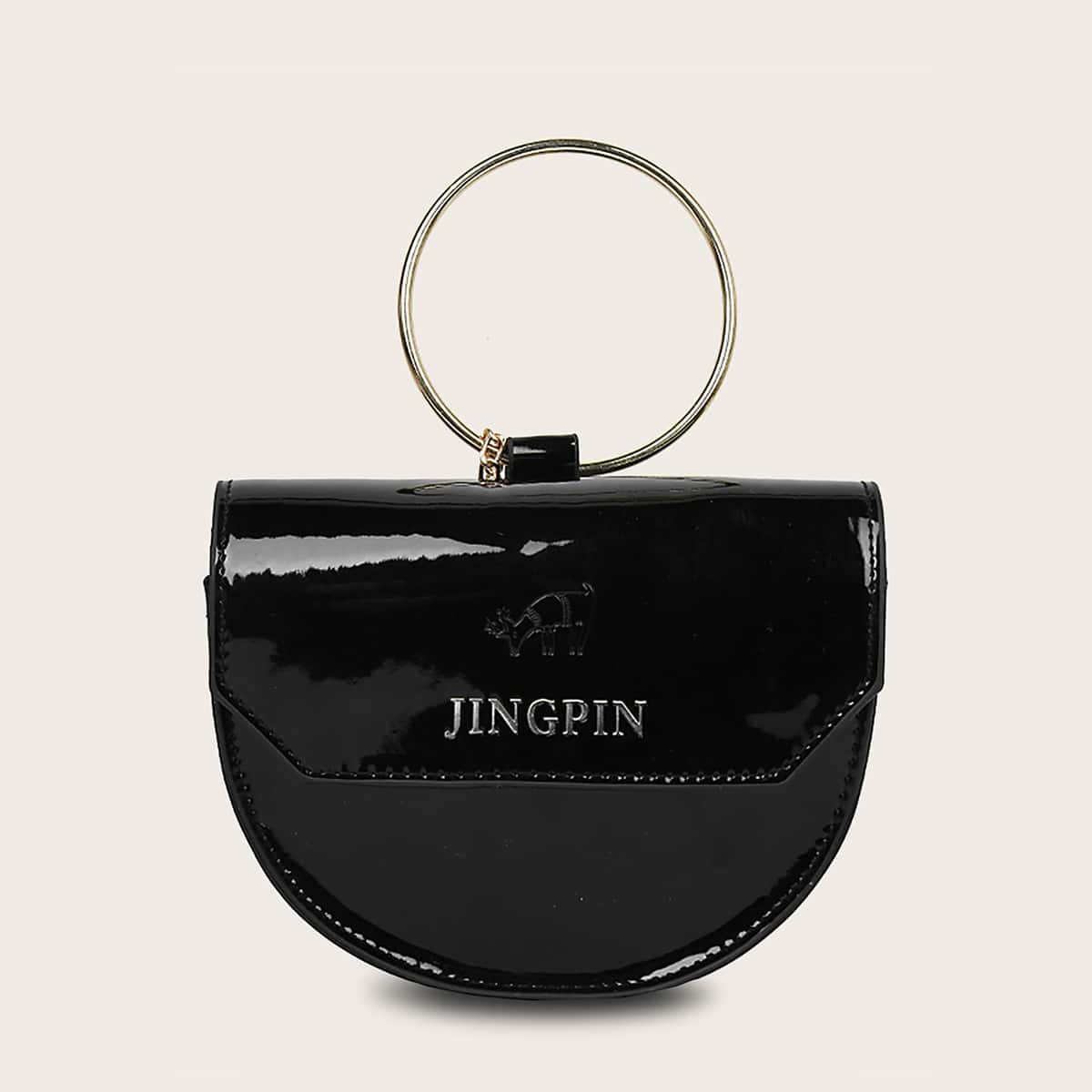 

Ring Handle Patent Satchel Bag, Black
