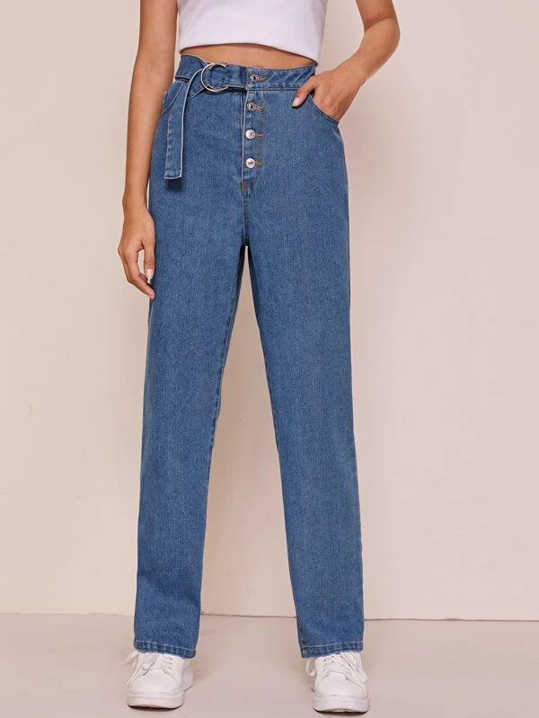 belted mom jeans